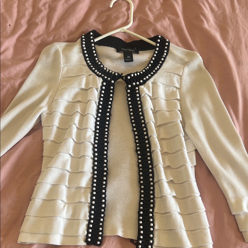 White House Black Market Ivory and Black Pearl Cardigan
